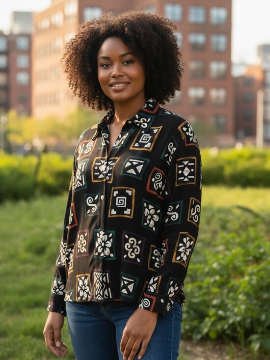 The Villager Tops - VINTAGE 60s Women’s Button Down by The Villager Size L